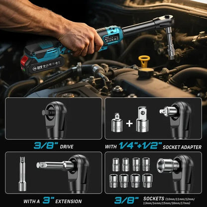 SEESII 3/8" 21V Cordless Electric Wrench 80Nm 6.3'' Extended Electric Ratchet Wrench Rechargeable Angle Wrench Car Repair Tools for Makita 18v Battery Pin
