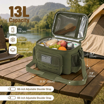 13L Tactical Thermal Cooler Lunch Bag Leakproof Insulated Durable Meal Storage Bag For Men Office Work Daily Commute Camping Picnic Fishing Outdoor Portable Insulated Food Carrier Bag
