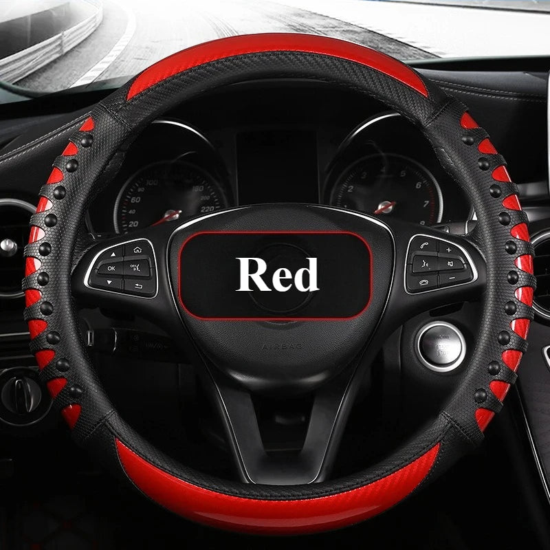 Carbon Fiber Leather Auto Steering Wheel Cover Universal Non Slip Steering Wheel Covers Car Accessories Interior Steering Covers
