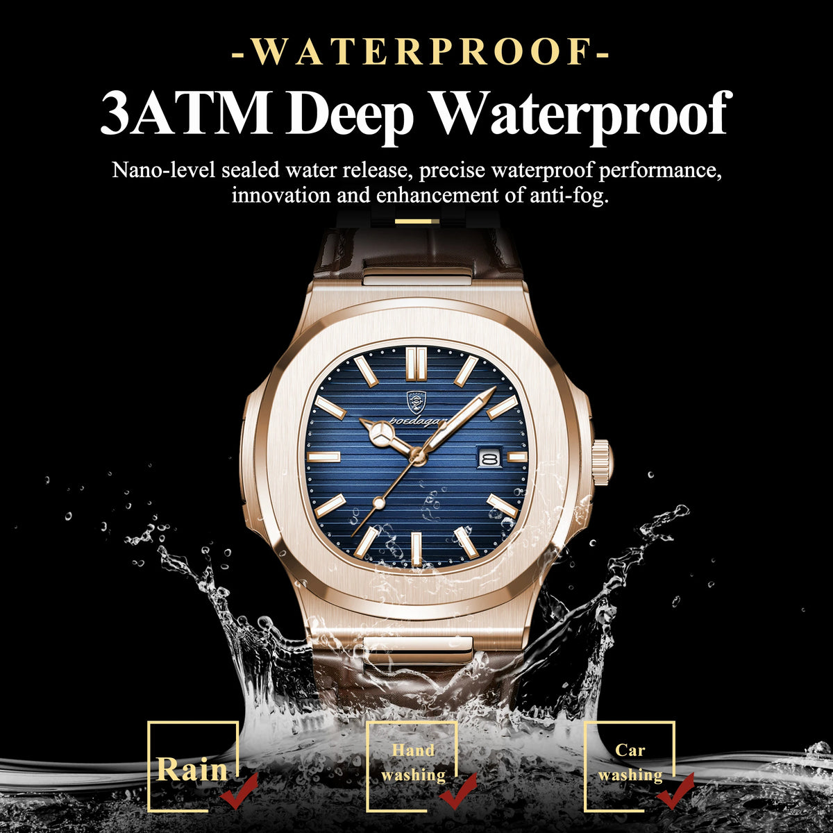 POEDAGAR Business Men's Watch Date Waterproof Luminous Luxury Men Clock High Quality Leather Quartz Square Watches For Man Reloj