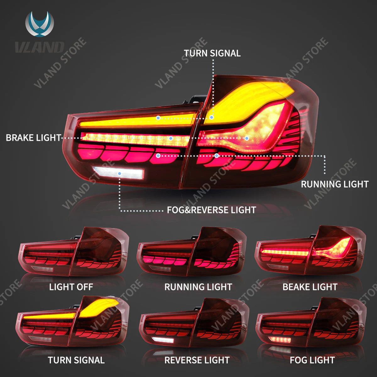 VLAND LED Tail Lights For BMW 3 Series F30 F80 2012-2019 GTS Style Rear Lamps Dynamic Turn Signal Plug & Play Upgrade