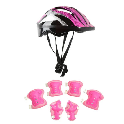 7Pcs/Set Kids Protective Gear Set Boys Girls Adjustable Size Helmet with Knee Pads Elbow Pads Wrist Guards for Cycling Scooter