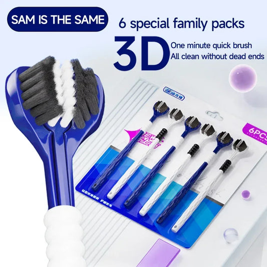 3D Manual Toothbrush 6pcs Three sided U-shaped Soft Toothbrush for Comprehensive Oral Cleaning for Adults, Men and Women, Coup - Urbizia