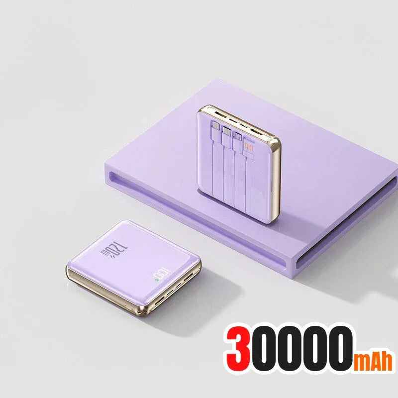 New 500000mAh Mini Power Bank Built-in 4 Cables Large Capacity Super Fast Charging External Battery for IPhone Samsung
