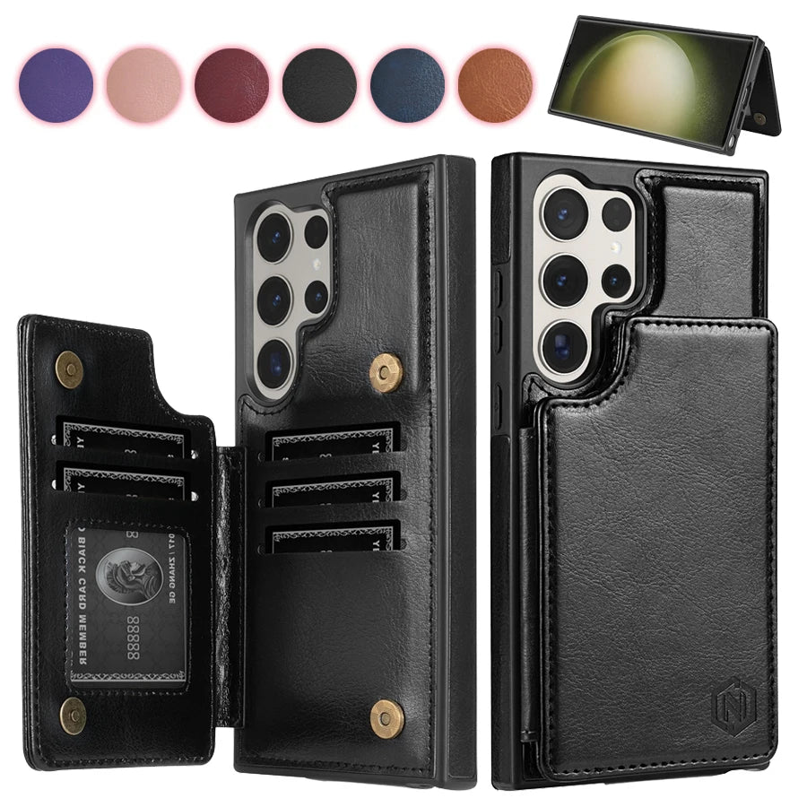 Wallet Magnetic Double Buckle RFID Blocking Card Slot Leather Case For Samsung Galaxy S26 Ultra S26 Plus Cover Bag Galaxy S26