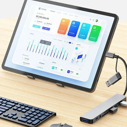 8 in 2 USB +Type C HUB Docking Station with 3.5mm Audio Jack Adapter Micro SD Card Reader Laptop Tablet Phone Disk Converter - Urbizia