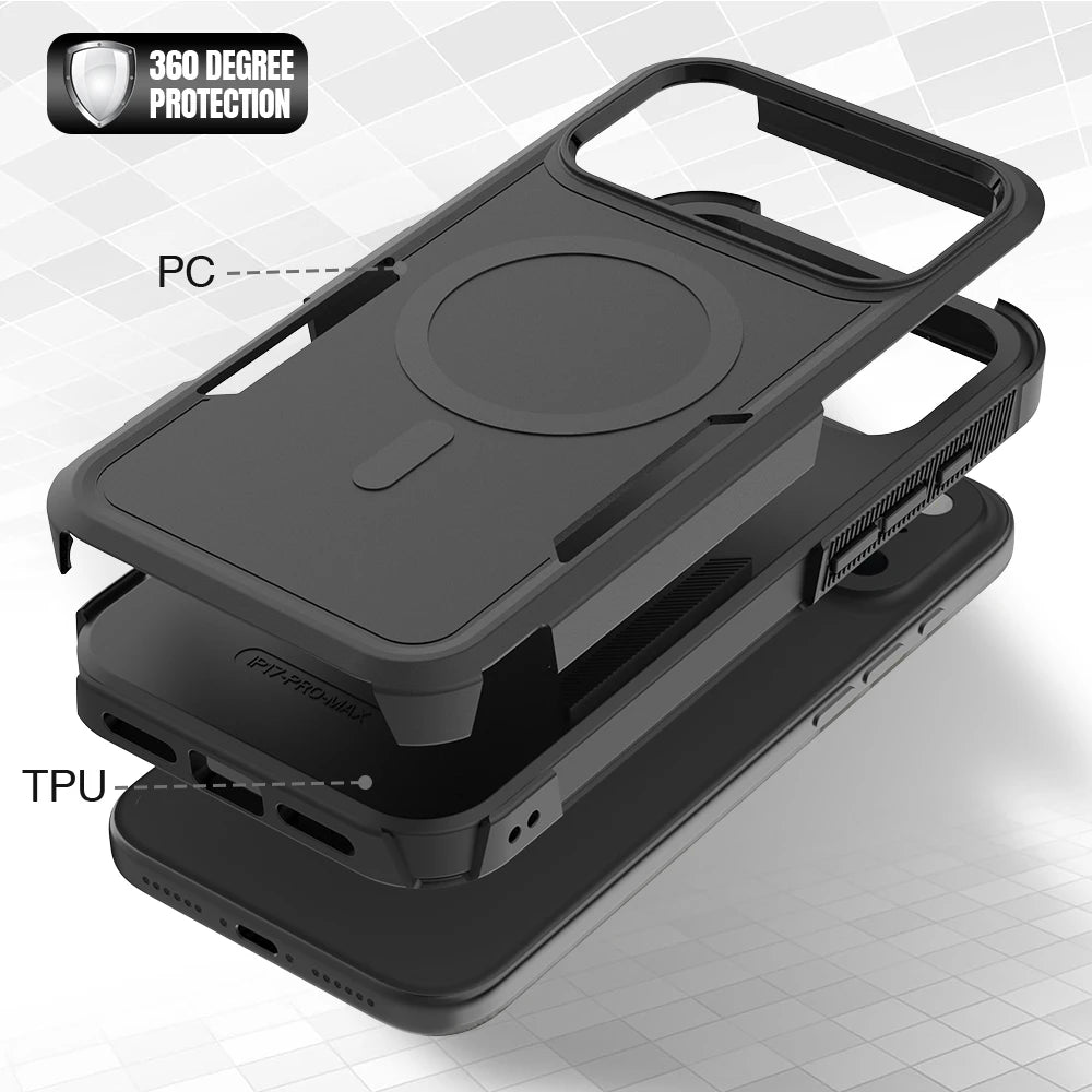 Premium 2IN1 Heavy Armor Magnetic Charging Case for iPhone 18 17 Air 16 15 14 Plus 13 12 Pro Max Shockproof Matte Protect Cover