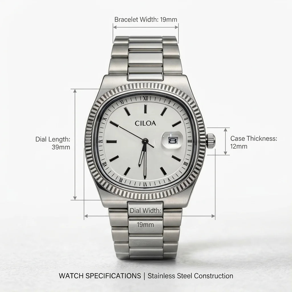 CILOA Silver Square Luxury Watch for Men, Gift, Casual, Fashionable, New Style, High Quality, Waterproof, Quartz Watch