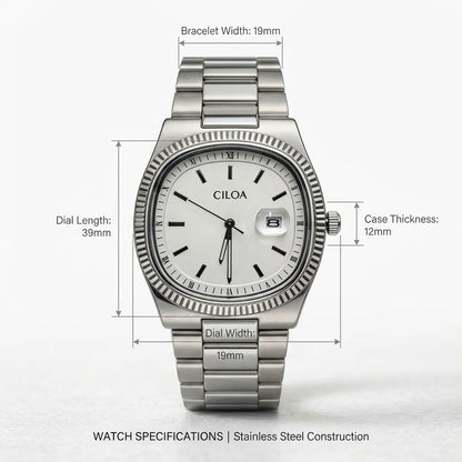 CILOA Silver Square Luxury Watch for Men, Gift, Casual, Fashionable, New Style, High Quality, Waterproof, Quartz Watch