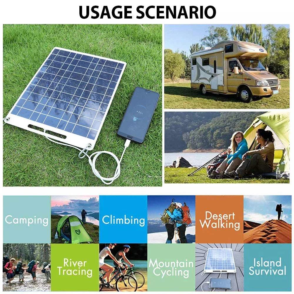 100W Solar Charger with Dual USB Ports, Waterproof & Portable Solar Panel for Outdoor Camping, Hiking, Emergency Devices - Urbizia