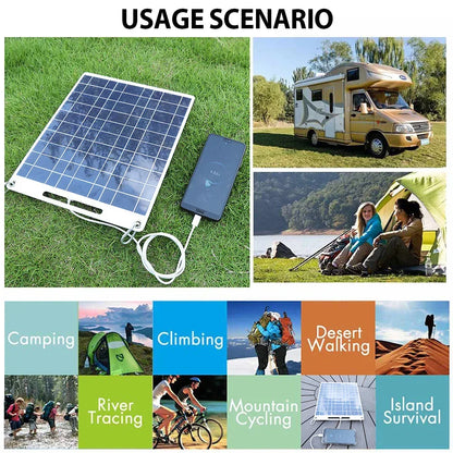 100W Solar Charger with Dual USB Ports, Waterproof & Portable Solar Panel for Outdoor Camping, Hiking, Emergency Devices - Urbizia
