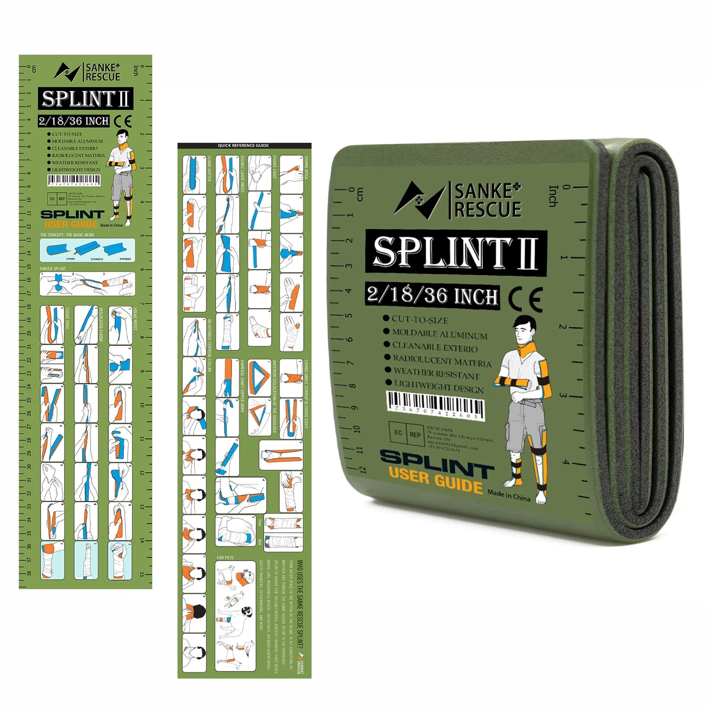 First Aid Splint 18-36" X 4.3"  Green-Gray Orange-Blue  Keep Bones in Position