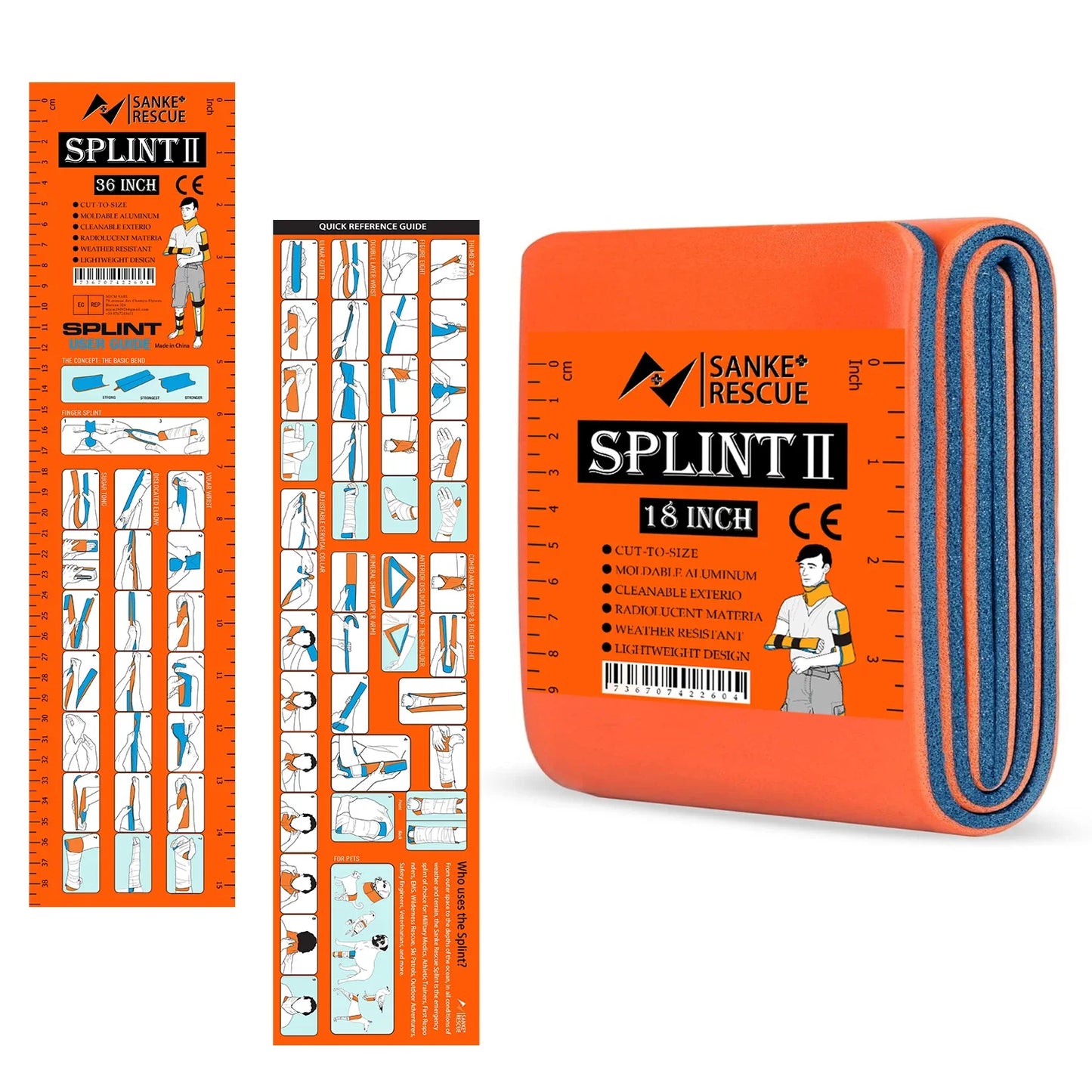 First Aid Splint 18-36" X 4.3"  Green-Gray Orange-Blue  Keep Bones in Position