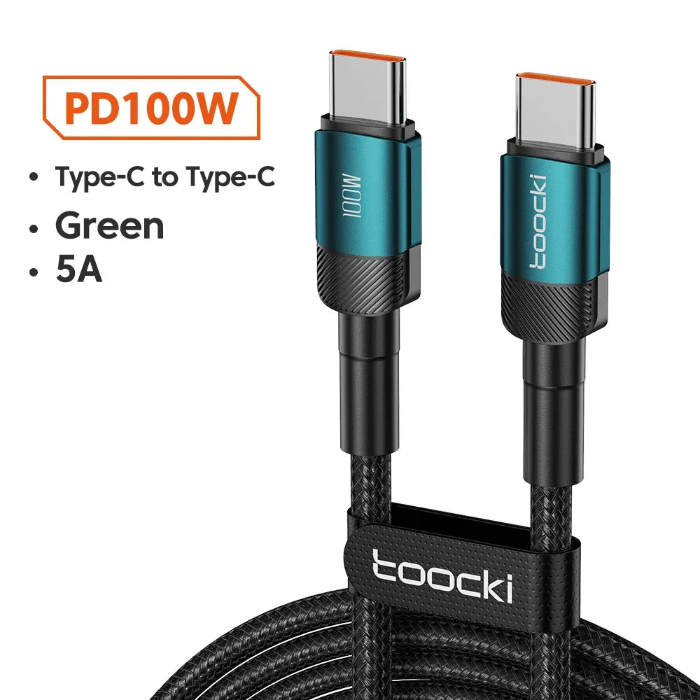 Toocki 100W Type C to USB C Cable PD 3.0 Quick Charge 4.0 Fast Charging Type C to Type C for iPhone 15 Macbook Samsung Xiaomi - Urbizia