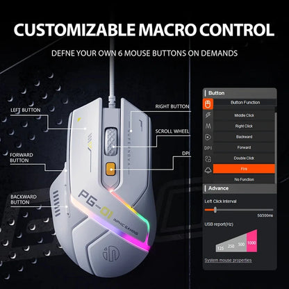 Inphic PG1 Wired Gaming Mouse RGB Lighting Effect Ergonomic Home Office Mouse For Desktop Computer Laptop