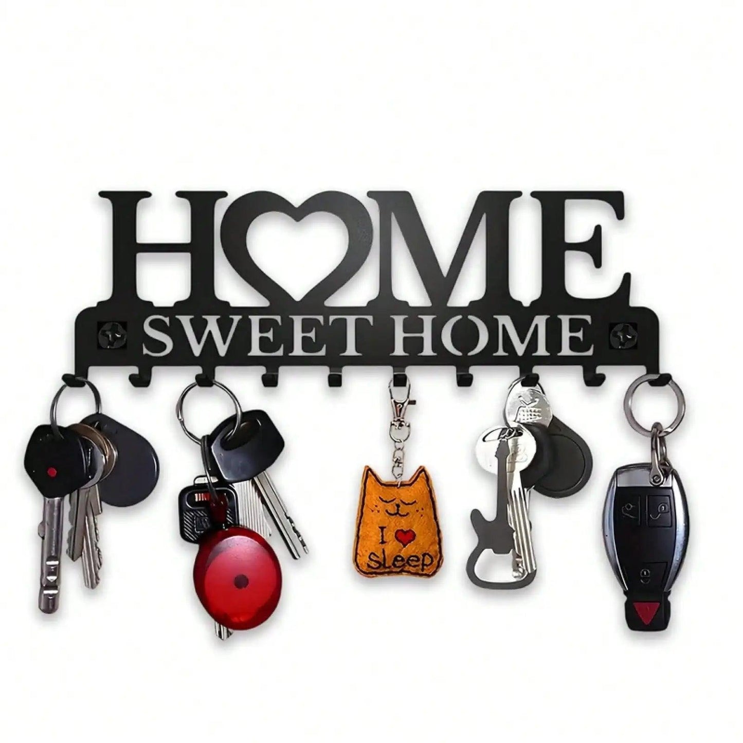 1Pc Black Metal Wall Mount Key Holder, Sweet Home Style Key Rack With 10 Hooks, Practical Key Hanger