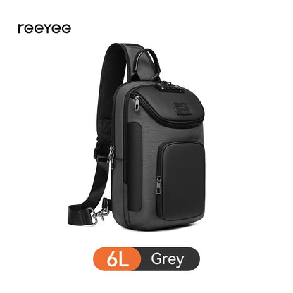 ReeYee N6 6L Sling Chest Bag, Combination Lock Security Crossbody Pack, Unique Design with Smart Organization Compartments
