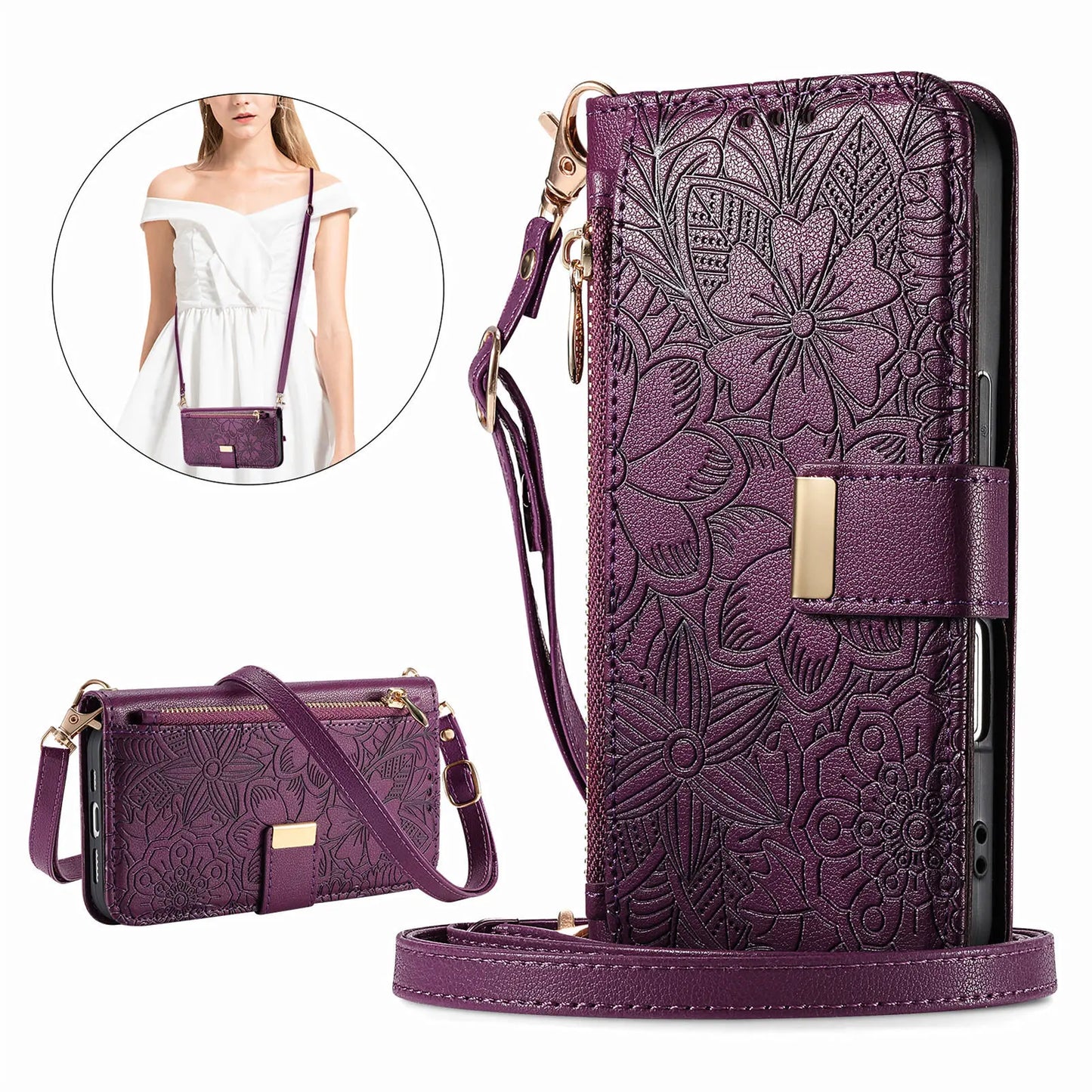 PU Leather Zipper Crossbody Flip Wallet Card Slot Phone Case For Samsung Galaxy S26 Plus S26 Pro S26 Ultra A57 Wrist Strap Cover