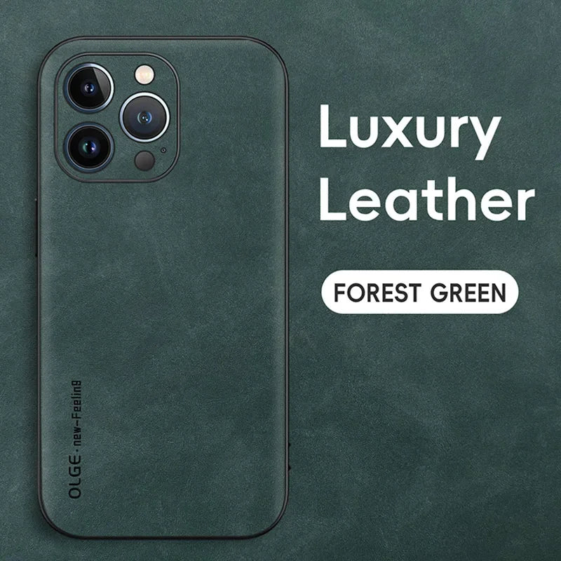 Luxury Leather Phone Case For iPhone 17 16 15 14 13 12 11 Pro Max Plus 17 Air Silicone Soft Protection Shockproof Cover Funda