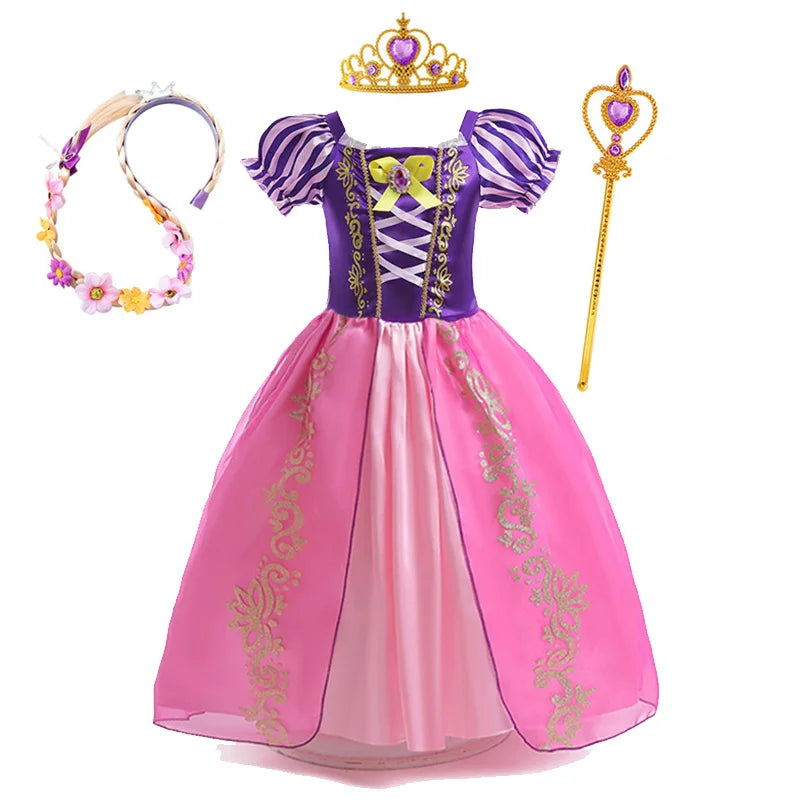 Disney Rapunzel Princess Dress – Purple Puff Sleeve A-Line Costume for Girls Halloween Birthday Party