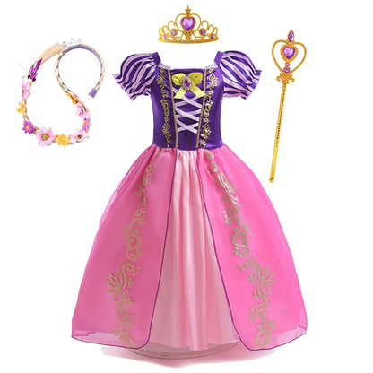 Disney Rapunzel Princess Dress – Purple Puff Sleeve A-Line Costume for Girls Halloween Birthday Party