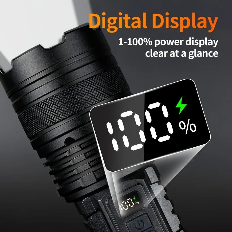 LED Flashlight Rechargeable Long-Beam Portable Outdoor Emergency Lighting With Long Battery Life, Suitable For Camping And Hiki