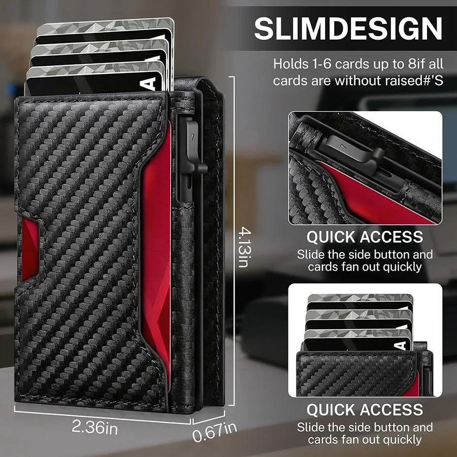 Men Vintage Leather Wallet RFID Blocking Aluminum Auto Pop Up Credit Card Holder for Men
