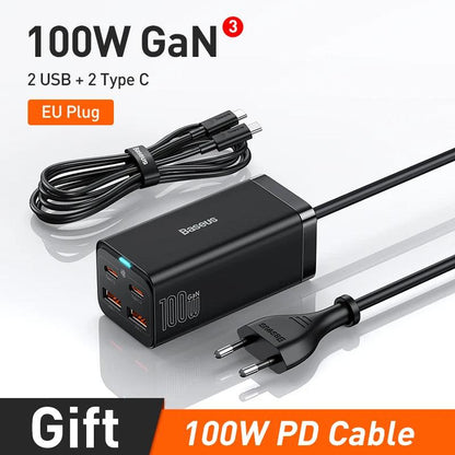 Baseus GaN3 100/ 65W Desktop Charger Quick Charge QC 3.04.0 USB C Type C Phone Charger For iPhone15 Huawei Xiaomi MacBook Laptop