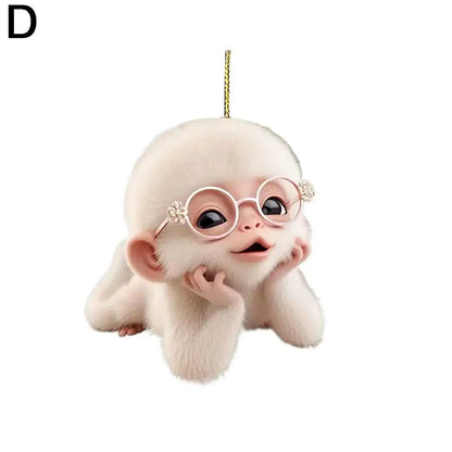 2D Acrylic Monkey Pendant Personalized Decor Pendant Christmas Monkey Pendant Acrylic Ornament For Car Cartoon Xmas Tree Decor