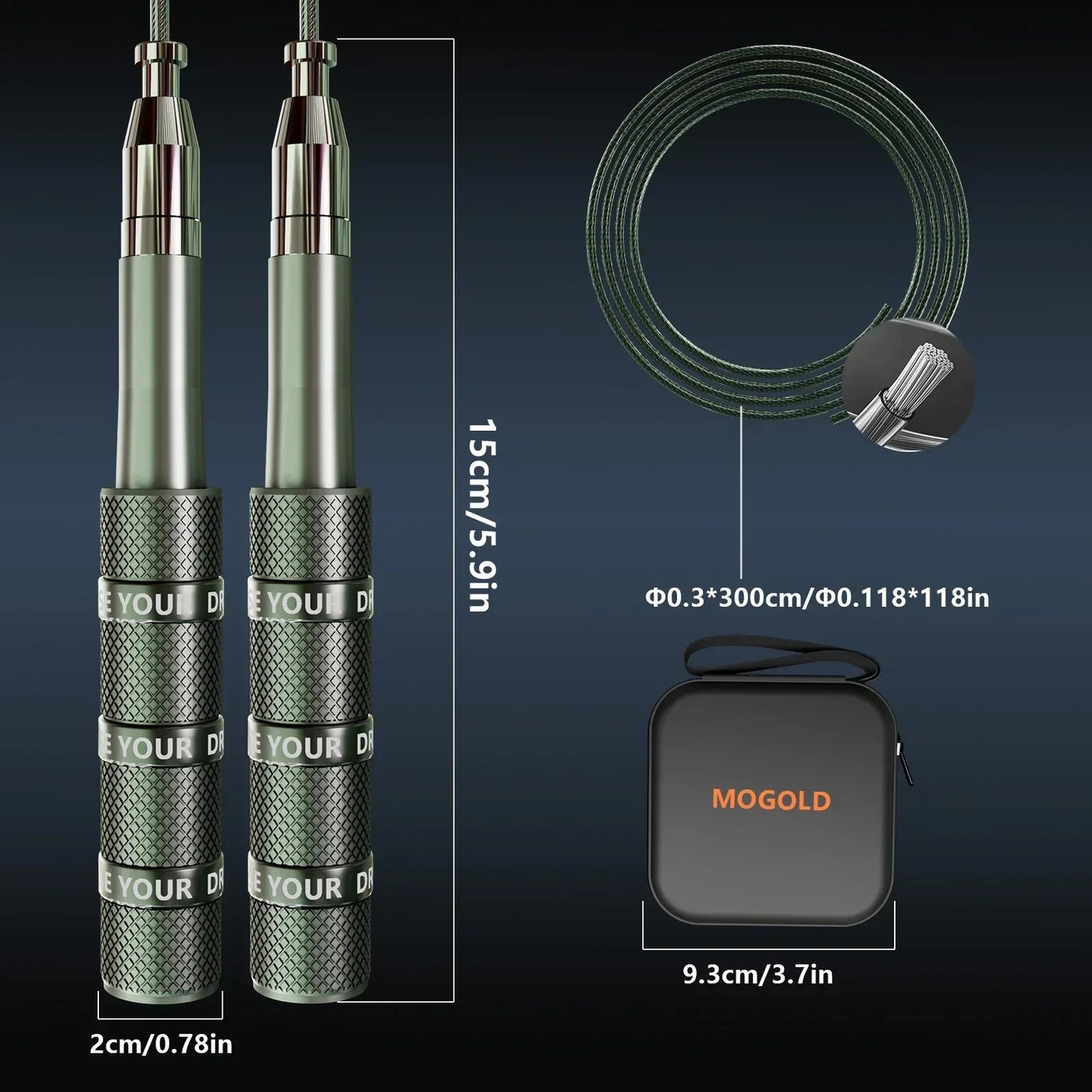 MOGOLD Telescopic Jump Rope – High-Speed Bearings, PVC Steel Cable & Light Case, Fitness Must-Have - Urbizia