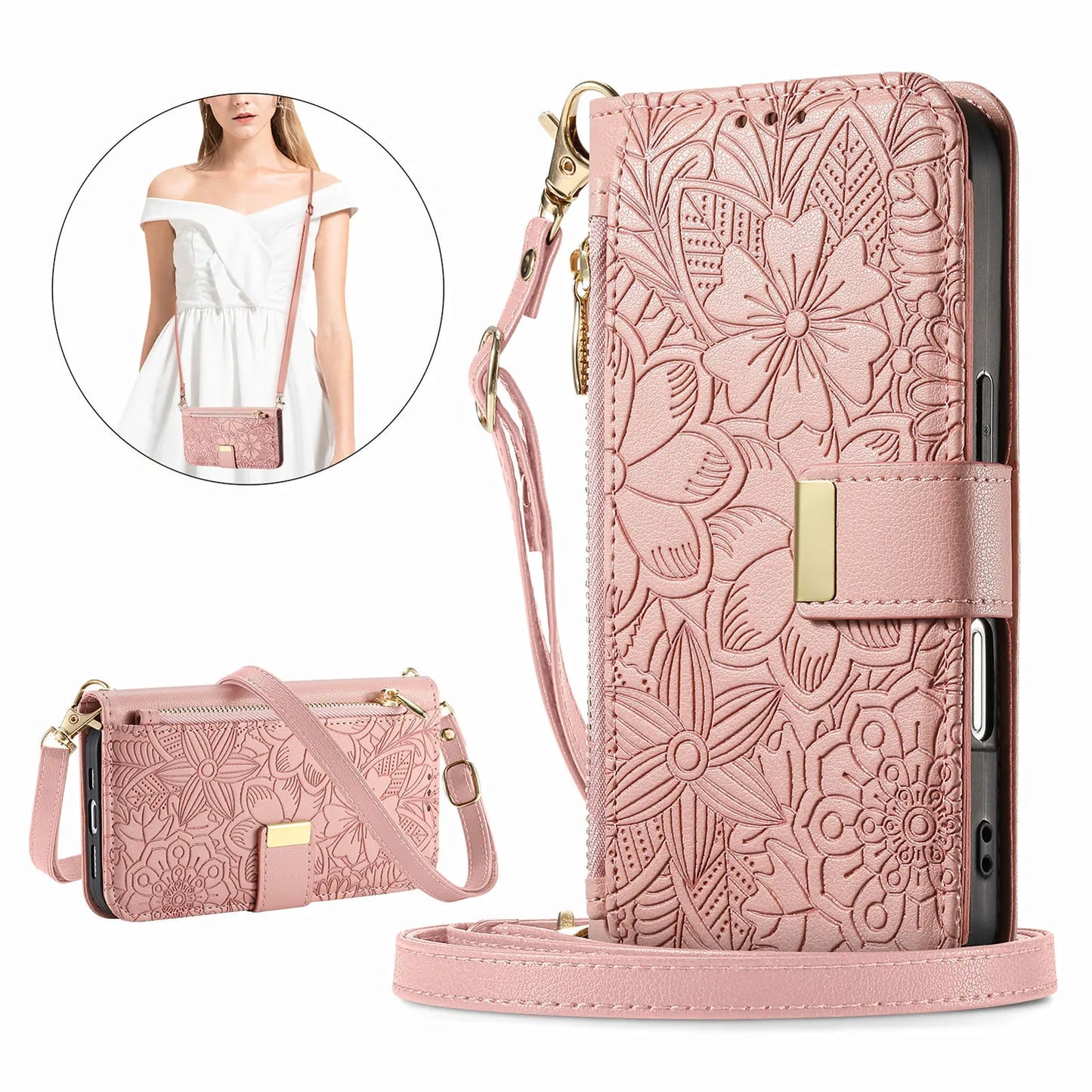 PU Leather Zipper Crossbody Flip Wallet Card Slot Phone Case For Samsung Galaxy S26 Plus S26 Pro S26 Ultra A57 Wrist Strap Cover
