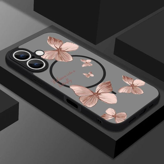 Gold Butterfly Matte MagSafe Case for iPhone Series