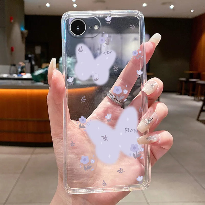 For iPhone 16e Case Clear Luxury Fashion Butterfly Flowers Soft TPU Silicone Jelly Back Cover for Apple iPhone 16e Phone Case
