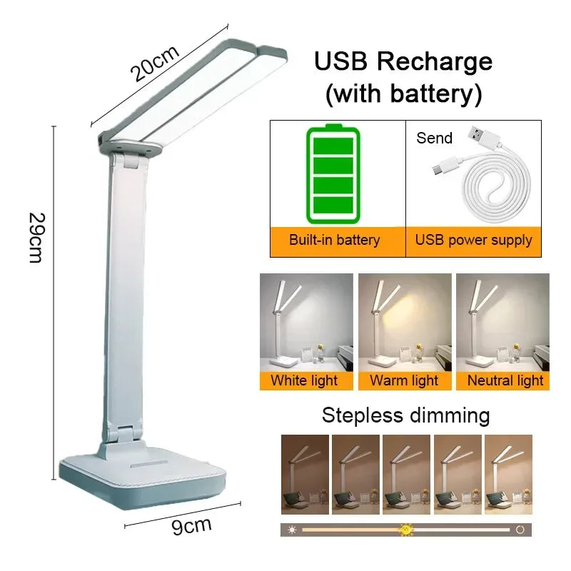 LED Desk Lamp USB Rechargeable Table Lamp 3 Levels Dimmable Touch Desk Lighting Eye Protection Foldable For Bedroom Desk Light - Urbizia