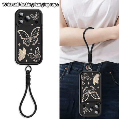 Retro Butterfly Pattern Lanyard Phone Case For iPhone 18 17 Pro Max 16 14 15 17 Pro 13 Pro Max 17e 16e 11 Soft Wrist Strap Cover