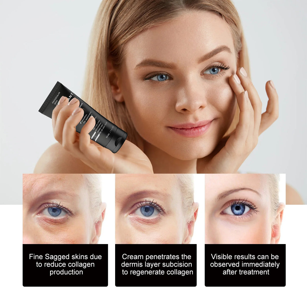 Instant Collagen Firming Eye Cream,Instant Firming&Lifting,Hydrolyzed Collagen Boost,Quickly Reduce Puffiness&Fade Dark Circles,Long Lasting Hydration&Barrier Moisture Retention,Instant&Long Term Anti Aging,Gentle & For All S