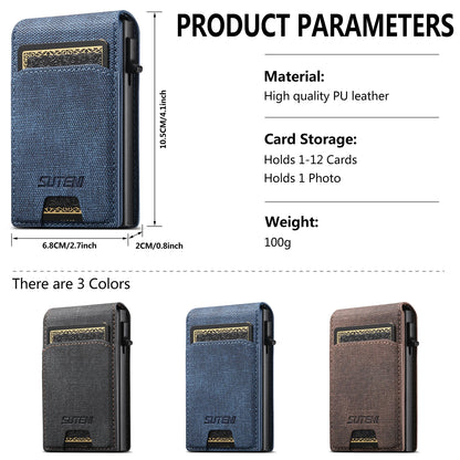 Push-out Card High Quality Faux Leather Card Holder Wallet Holder Large Capacity Can Hold 1-12 Cards 1 Photo Black/Brown/Blue