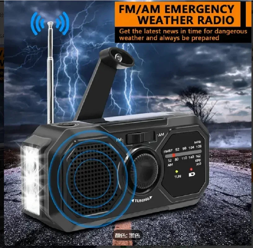 multifunctional solar hand crank dynamo charging AM FM Radio with torch.SOS alarm, outdoor camping Hike emergency power bank - Urbizia