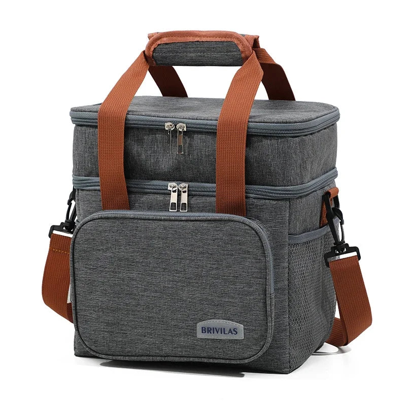1PC Picnic Bags Double Layer Lunch Bag Thermal Insulation Food Drink Storage Tote Crossbody Cooler Picnic Supplies Storage Bags
