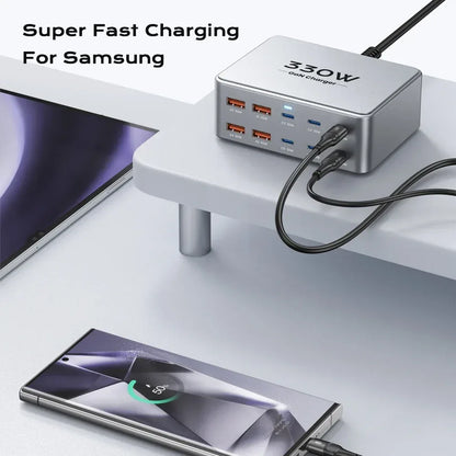 330W USB C GaN Charger 100W PD3.0 PPS QC3.0 Multiport Fast Charging Station For Laptop iPhone 15 16 Samsung Macbook Pro Tablet - Urbizia