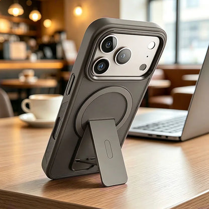 Fashion Invisible Stand Matte Magnetic Phone Case For Iphone 18 17 16 15 14 13Pro Max Anti-Slip Armored Solid Color Camera Cover