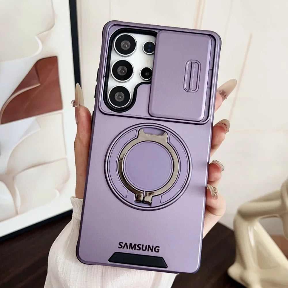 Military Armor Slide Camera Protection Magnetic Bracket Case Samsung S26 S25 FE S24 S23 S25 Ultra S22 Plus S21 A56 A36 A16 Cover
