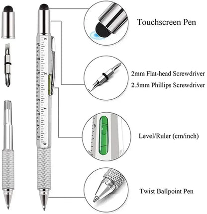 7 in 1 Multifunctional Pen Touch Screen Stylus Capacitive Pen with Screwdriver Ruler Levelgauge Refillable Ballpoint Pencil Tool - Urbizia