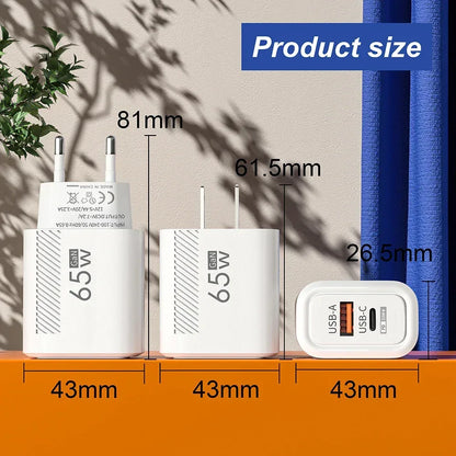 65W GaN Fast Charging USB Type C Charger US EU Plug PD 3.0 Quick Charge Travel Wall Charger For Phone Adapter For iPhone Samsung - Urbizia
