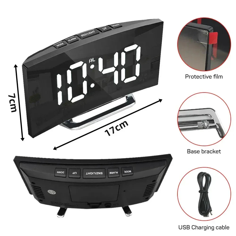 Electronic Alarm Clock Noiseless Design Digital LED Large Display Mirror Electronic Clock Digital Alarm Clock LED Mirror Clocks - Urbizia