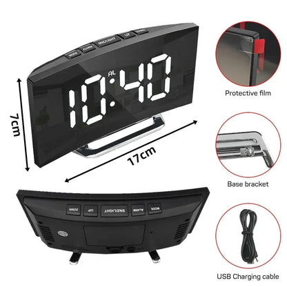 Electronic Alarm Clock Noiseless Design Digital LED Large Display Mirror Electronic Clock Digital Alarm Clock LED Mirror Clocks - Urbizia