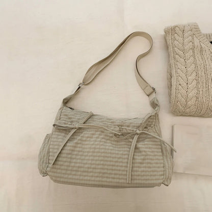 Korean-Style Retro Grid Single Shoulder Bag, Large Capacity, Versatile for School, Work, and Commuting, Unisex Design