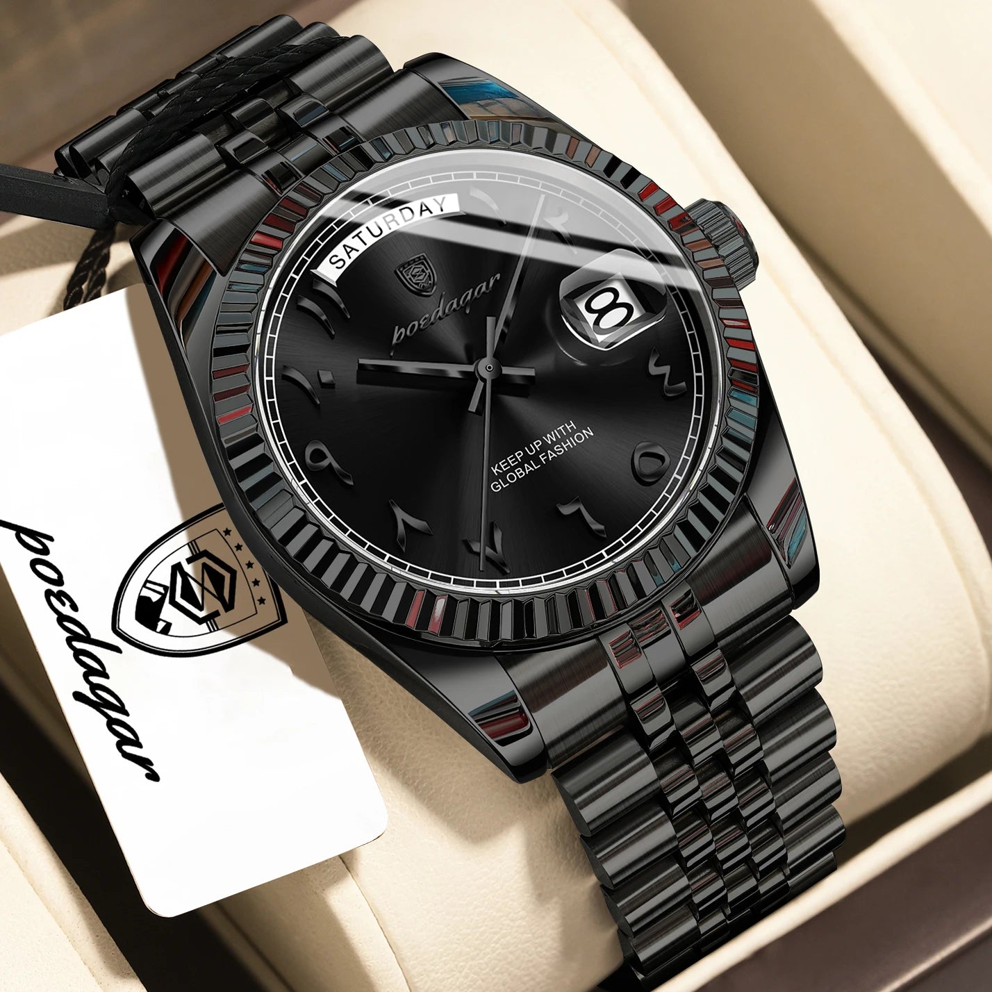 POEDAGAR Top Trendy Man Clock Stainless Steel Waterproof Business Men Watch Date Week Quartz Creative Men's Watches Reloj Hombre