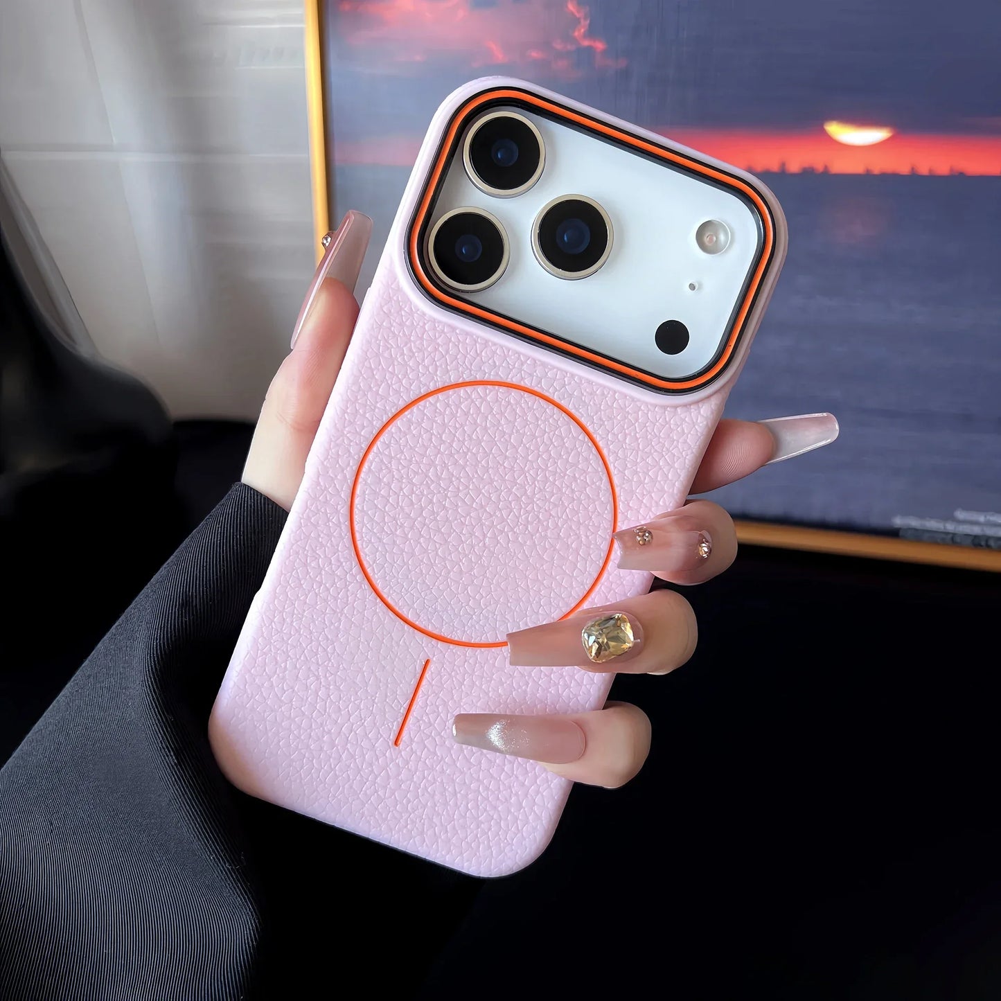 Litchi Pattern For Magsafe Leather Texture Phone Case For iPhone 17 16 15 14 13 12 11 Pro Max Air Plus Magnetic Shockproof Cover