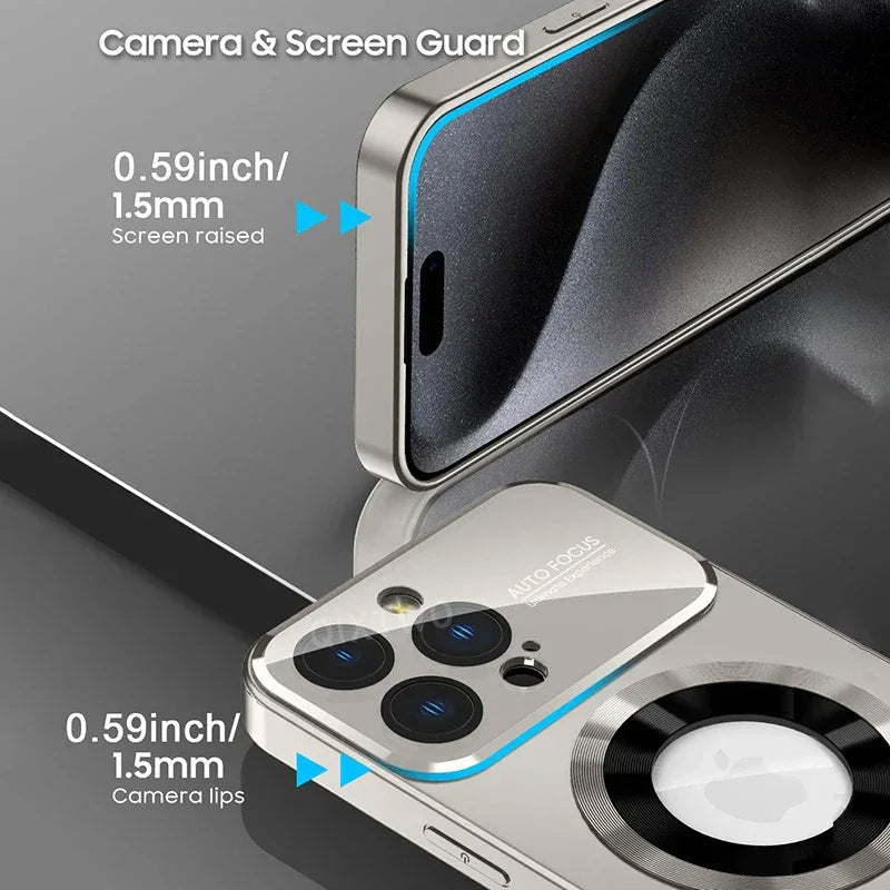 Luxury Glass Camera MagSafe Magnetic iPhone Shockproof Case
